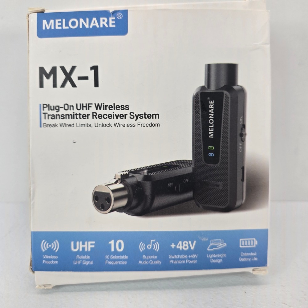 Melonare MX-1 Plug-On UHF Wireless Transmitter Receiver System 48V Phantom Power